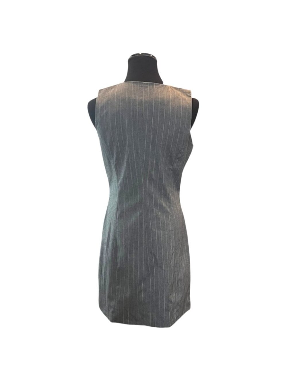 A New Day Button Down Front Dress~Grey Pinstripe Tailored V-Neck - Small - NEW - Picture 2 of 7